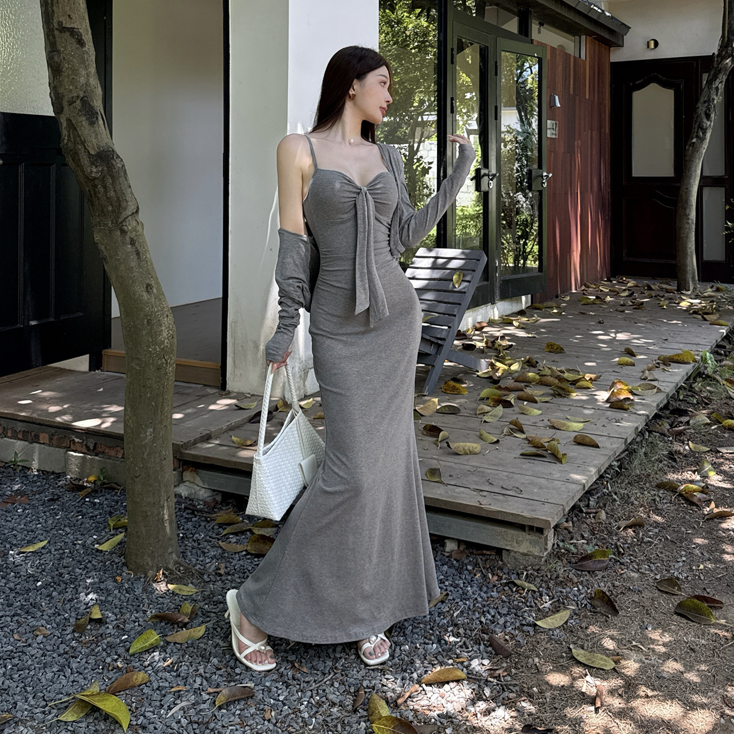 Ilya Sexy Slim-Fit Dress Suit for Women Korean-Style Simple Waist-Cinching Long Skirt Cardigan Suit for Women Xs25232
