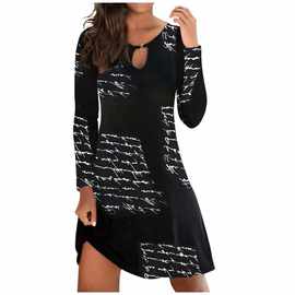 2022独立站亚马逊wish秋季欧美套头波点印花气质通勤女装连衣裙