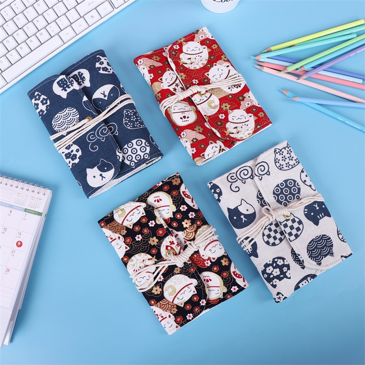 Cute Cartoon Lucky Cat Diary Book Cloth Cover Printed Lace Up Notebook Wholesale display picture 1