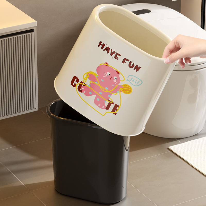 Household Bathroom Gap Trash Bin Living Room Bedroom Bathroom Large Capacity Cartoon Narrow Trash Bin New Style