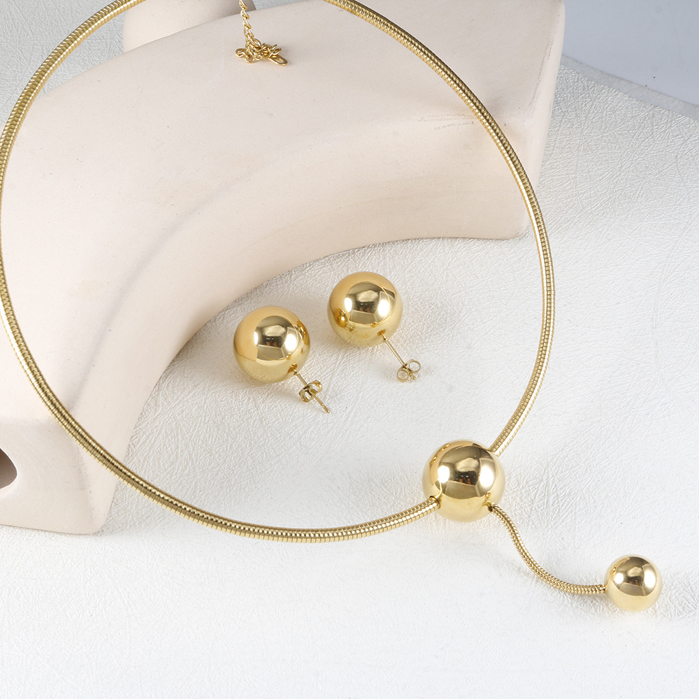 304 Stainless Steel Material Round Pattern Wholesale Jewelry Casual Simple Style Round 304 Stainless Steel 18K Gold Plated Earrings Necklace