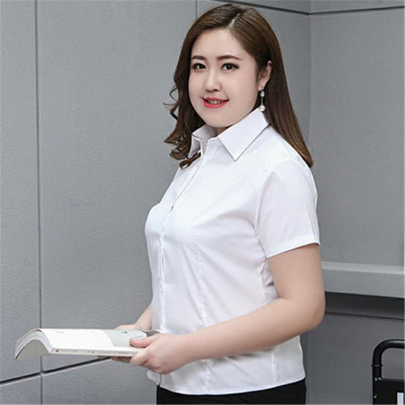 대형 흰색 셔츠 여성용 짧은 소매 통통녀 초대형 셔츠 여름 반소매 200KG 전문 작업복 추가