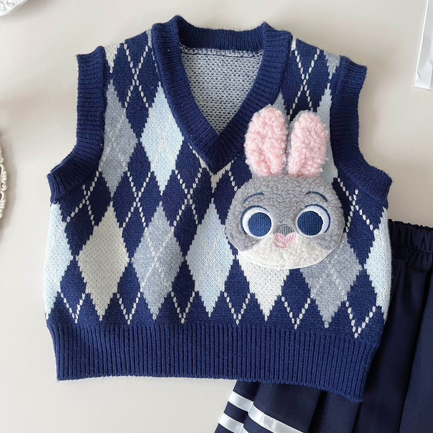 Mädchen Hasen Polizistin Jk Uniform Strickweste Rock Set_voghion.com