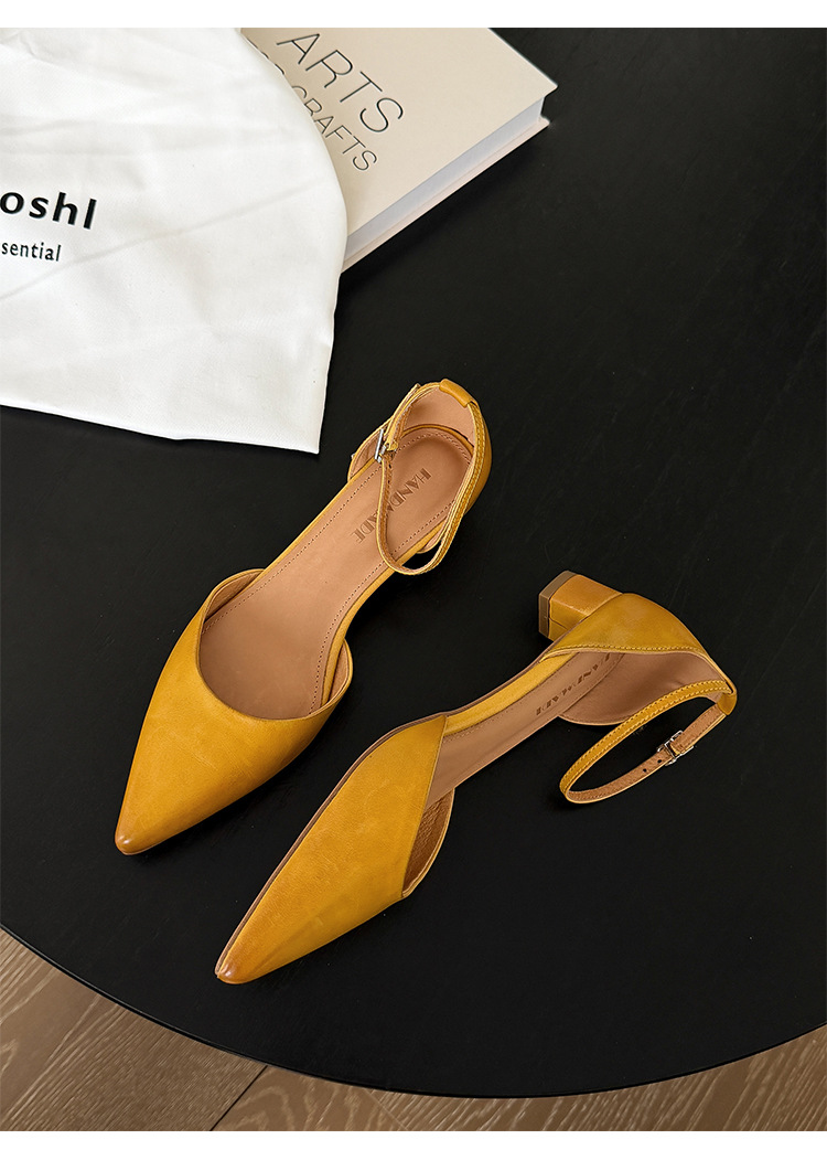 Sandal nữ mũi nhọn quai ngang gót vuông 3,5 cm phong cách Hàn Quốc — đen chi tiết 23