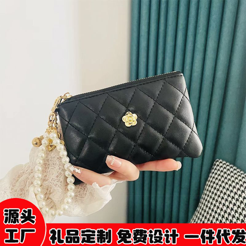 여러 개의 카드 슬롯이 있는 새로운 유럽과 미국의 가벼운 럭셔리하고 신선한 작은 향기로운 여성용 손목 지갑 카드 홀더 여성용 크로스보더 동전 지갑