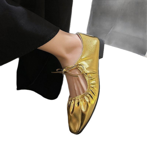 Ballet Dance Shoes French Evening Wind Silver Mary Jane Shoes 2025 Flat Elegant Square Toe Open Toe Single Shoes