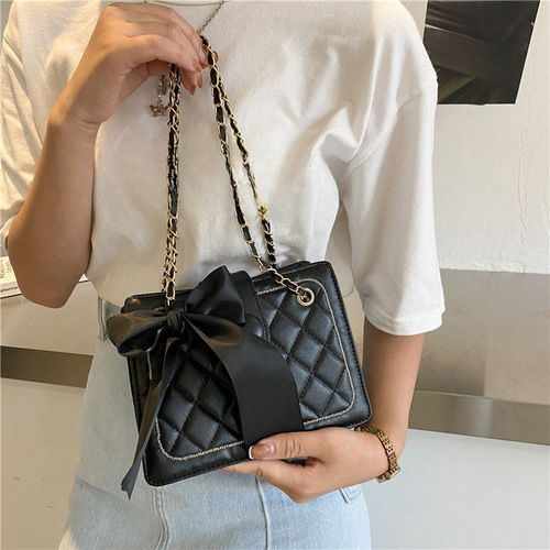 Spring Silk Scarf Bag Women  New Trendy Fashion Gingham Chain Bag Texture Shoulder Underarm Bag Crossbody Bag
