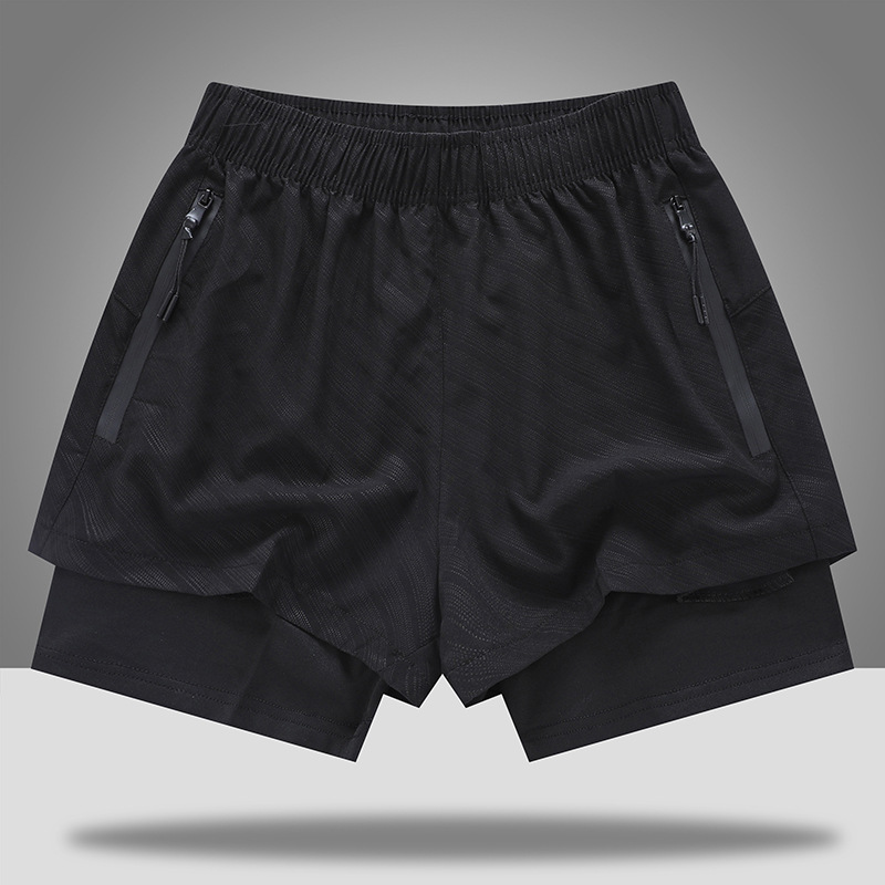 Men's athletic shorts, fitness, running, marathon, track and field, loose-fitting three-quarter length, quick-drying, double-layered with anti-exposure lining.