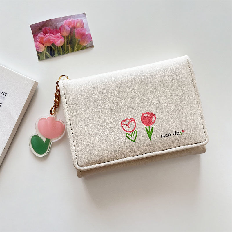 Monedero pequeño Tulip~ins, estilo retro simple, monedero compacto y exquisito para mujer, monedero para estudiantes, fresco y dulce