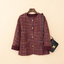 批发上新 秋冬装小香风格纹中长款宽松呢子上衣开衫翻袖毛呢外套