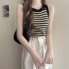 Korean style retro striped hottie short camisole women's summer design sense of inner wear and outer wear bottoming sleeveless top