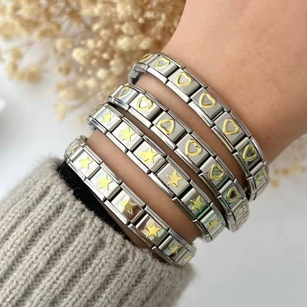 Zhenwo нержавеющая сталь модульное браслет ItalianBracelet золотой пятиконечная звезда любовь эластичная цепь точка