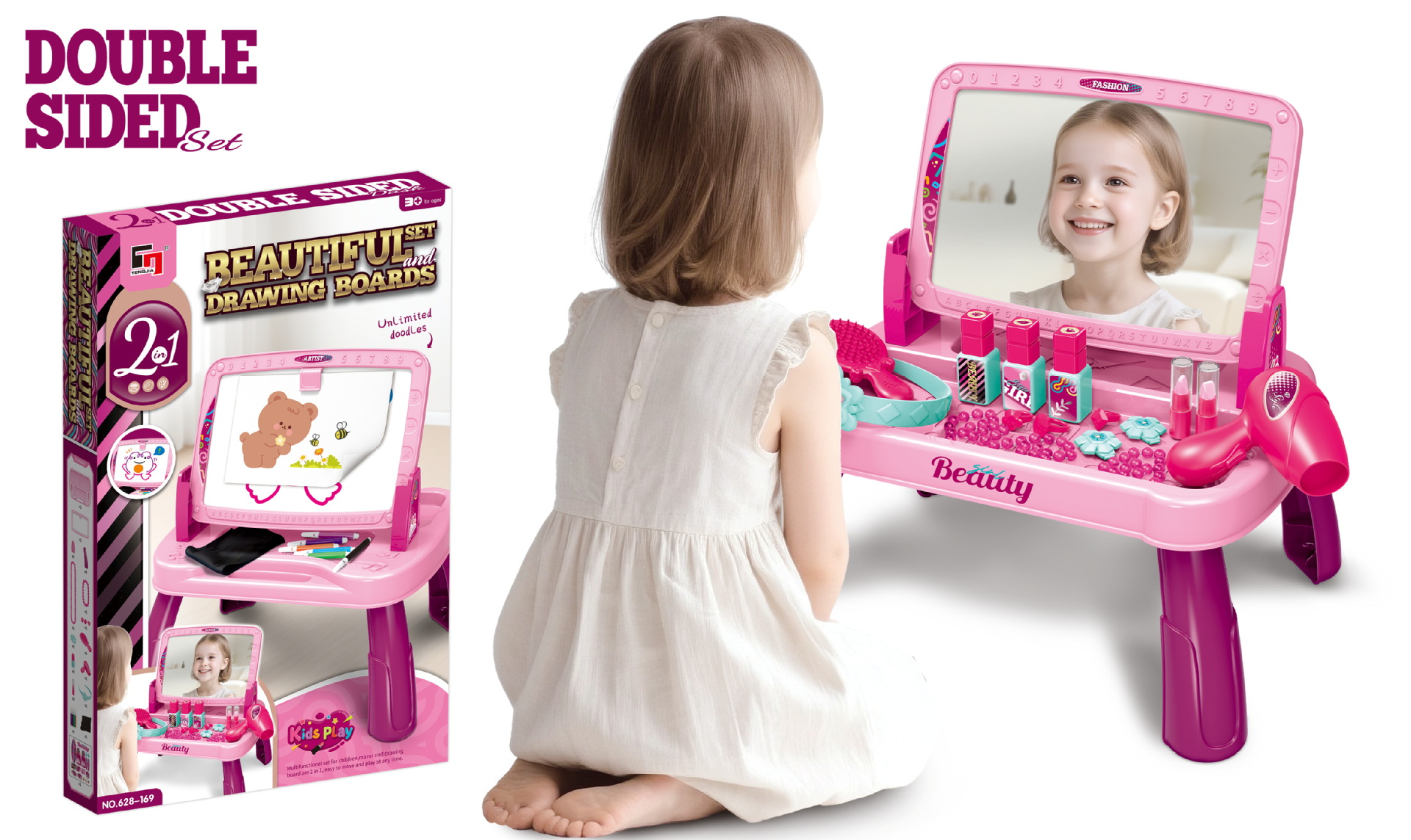 Niños transfronterizos 2 - en - 1 niñas aprender tablero de escritura estantes de lujo accesorios de vestuario juguetes caseros