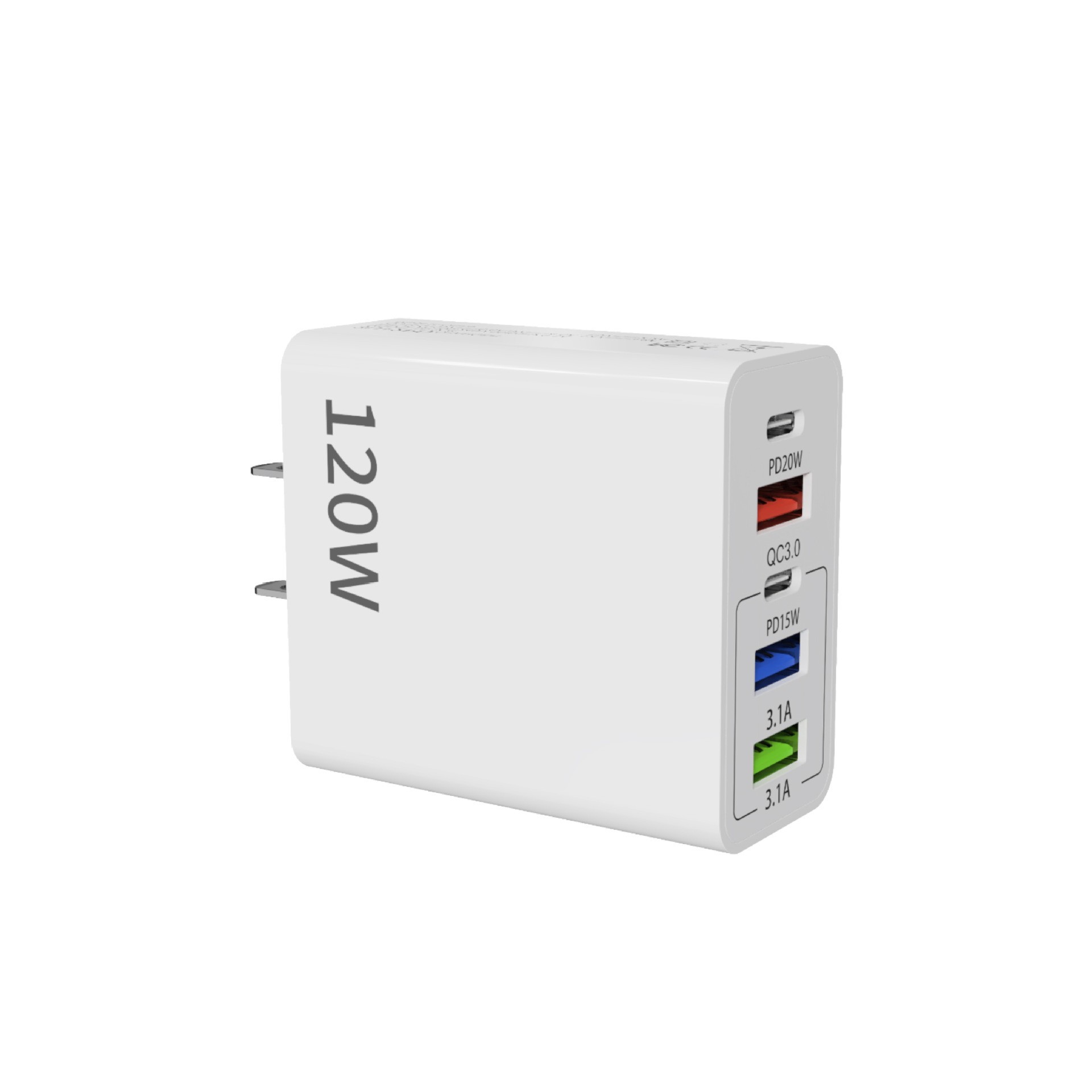 Cargador de carga súper rápida de 120W para teléfonos Apple Android Enchufe estándar de EE. UU. Cabeza de carga de carga rápida 3USB 2PD