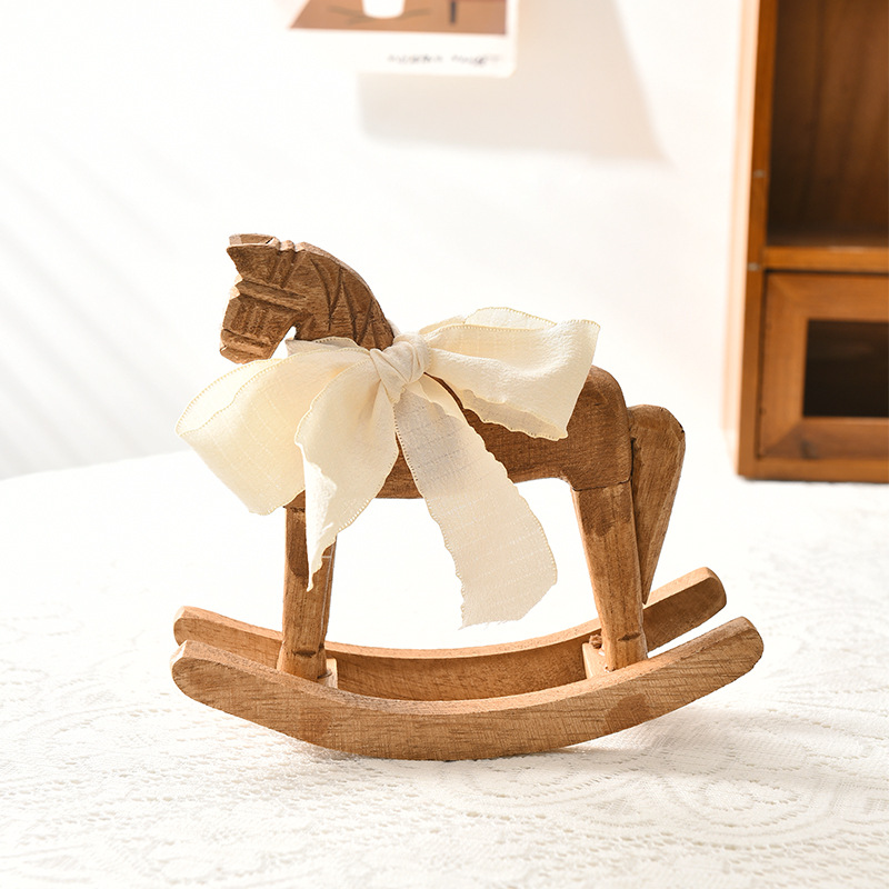 Modern Simple Ribbon Rocking Horse Ornaments Wooden Children's Toy Horse Creative Doll Home Living Room Desktop Decoration