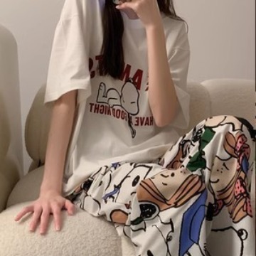 Cartoon Kitten Short-sleeved Pants Pajamas for Women Summer Casual Loose Can Be Worn Outside ins Style Cute Sweet Home Clothes