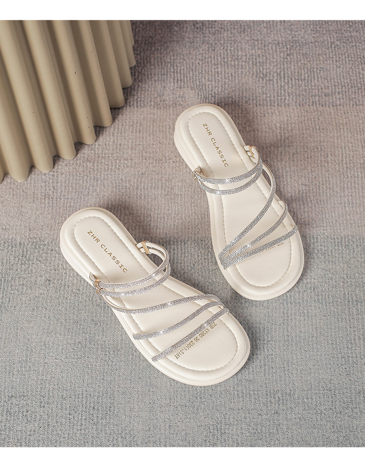 Sandal nữ đế bệt quai mảnh đính đá phong cách Pháp, dáng xăng đan hai kiểu — AY380 Đen chi tiết 18