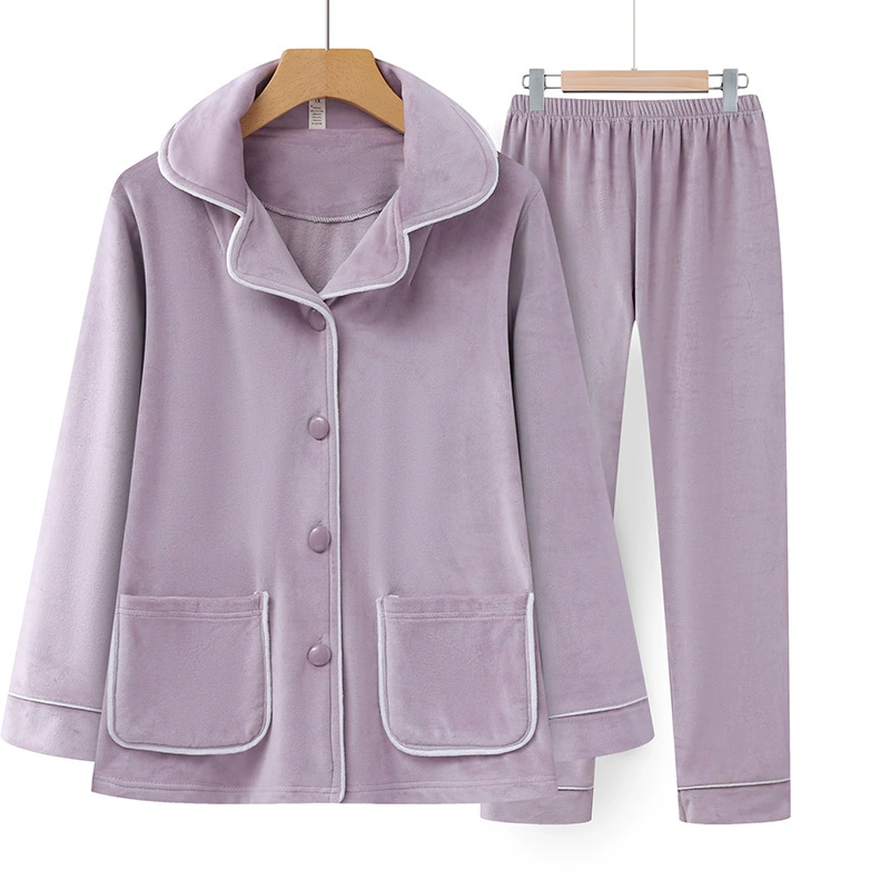 Осенние и зимние пожилые дамы островной бархат теплая пижама мама отворот кардиган фланелевый домашний костюм из двух частей