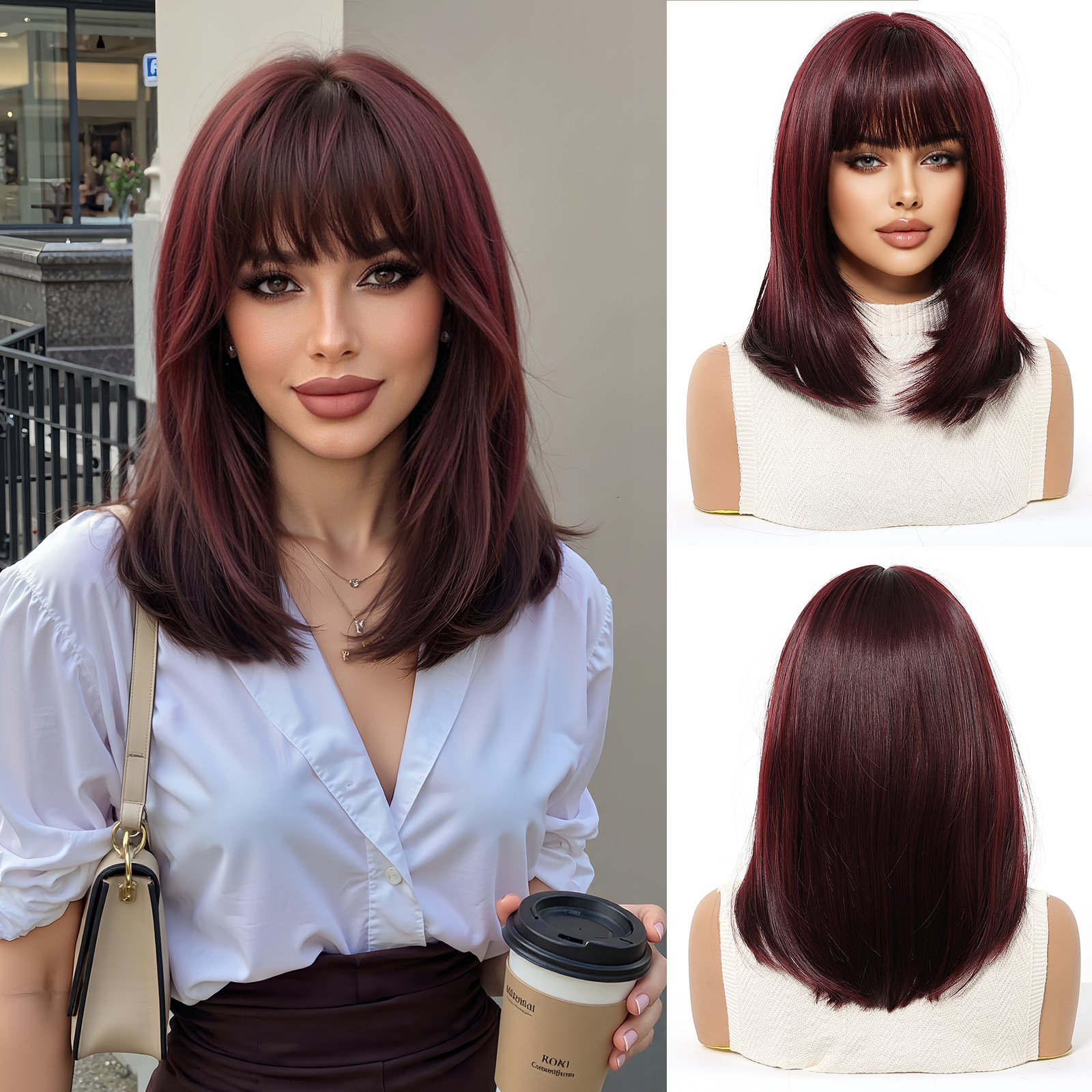 Peluca con casco completo, pelo liso corto, pelo de clavícula de alto nivel para mujer, verano nuevo estilo, color múltiple opcional, mate, seda de alta temperatura, wigs
