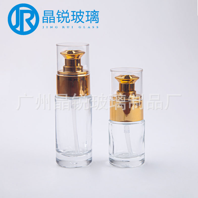 粉底液瓶 美妆精华乳 金泵精华油分装15ml30ml平肩直圆玻璃瓶