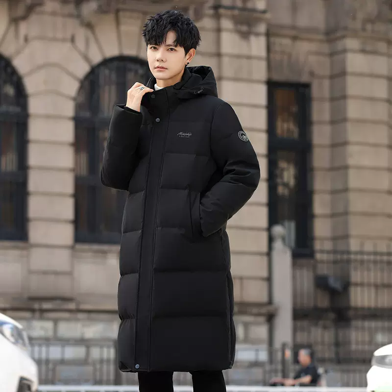 鸭绒羽绒服男士2024年冬季新款长款过膝加长加厚保暖简约百搭
