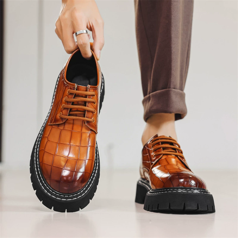 1101 Casual leather shoes men's retro casual shoes cross-border lace-up thick sole height-enhancing shoes