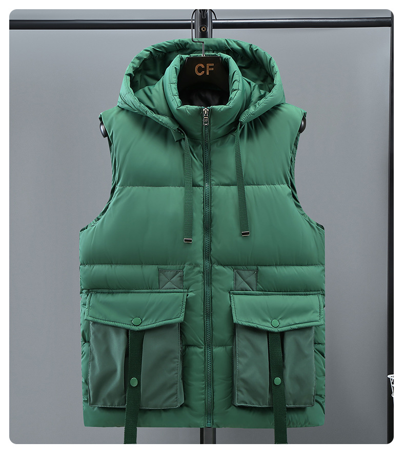 Daunen-Baumwoll-Herbst-Winter-Warmweste, trendige, lässige und vielseitige, abnehmbare Mütze für Herrenweste_voghion.com