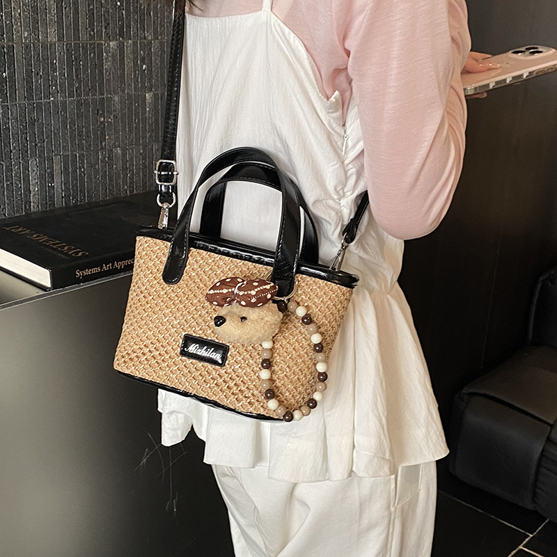 Bolsa de paja de playa de verano lindo perro colgante bolsa de canasta para niños y niñas nueva bolsa de accesorios para niños coreana