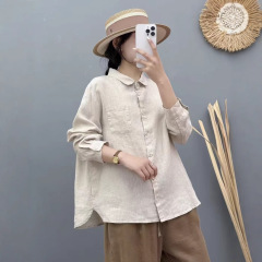 新商品の韓国版の肩の純粋な亜麻のきれいな色のカジュアルなカーディガンはシャツを合わせます。