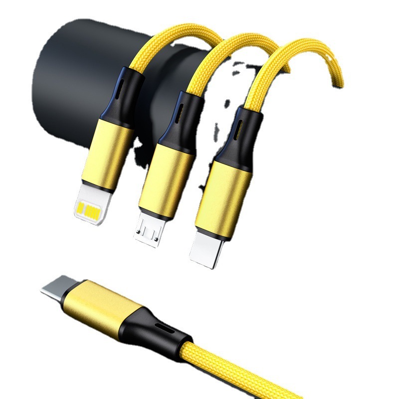 C口三合一データ線ナイロン編組三頭同期速充c口一引き三車載線卸売り|undefined