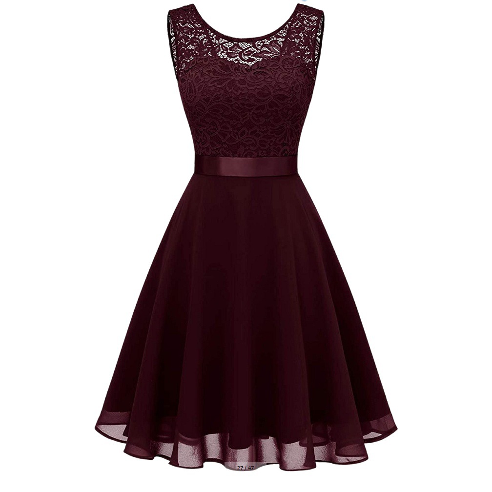 Europeo y americano 2022 verano nuevo Amazon transfronterizo caliente hueco cintura color sólido sin mangas encaje Hepburn vestido