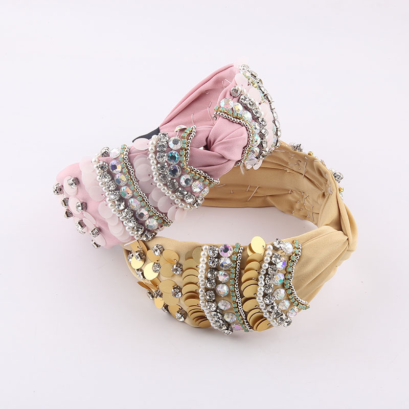 New Fashion European And American Style Fabric Rhinestone Pearl Sequined Personalized Headband Women's Dance Street Shooting Travel Hair Accessories Headdress display picture 1