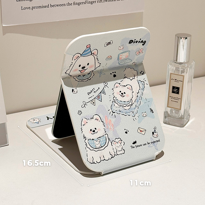 かわいい漫画 pu レザー折りたたみ化粧鏡デスクトップスタンド化粧鏡女の子ポータブル化粧鏡|undefined