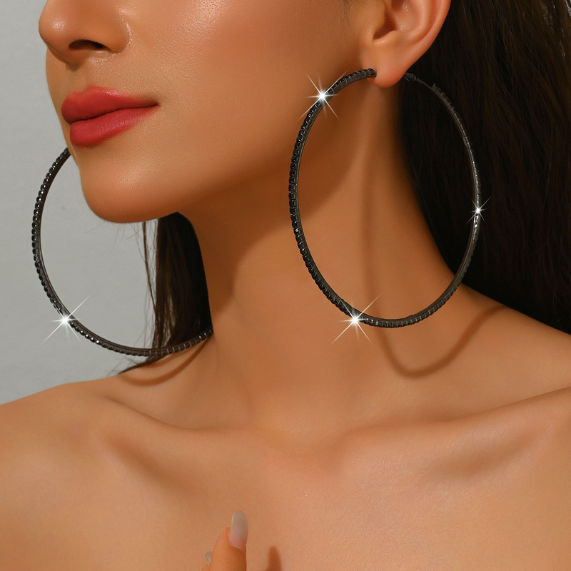 Full of Diamonds, Sparkling 8cm Large Hoop Earrings, Fashionable and Trendy, Popular Cross-Border Earrings, Music Festival Party Exaggerated Earrings for Women Full of Diamonds, Sparkling 8cm Large Hoop Earrings, Fashionable and Trendy, Popular Cross-Border Earrings, Music Festival Party Exaggerated Earrings for Women