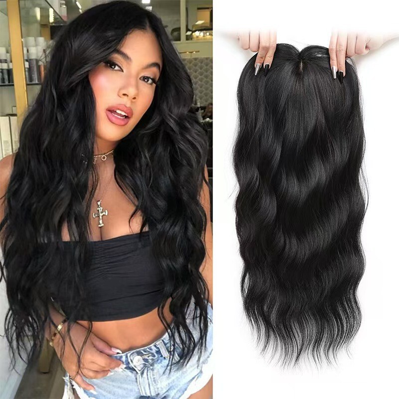 22inch Wig Women's Top Hair Replacement Block Air Bangs Wig Piece Artificial Hair Covers White Hair Naturally Fluffy Ready in Stock