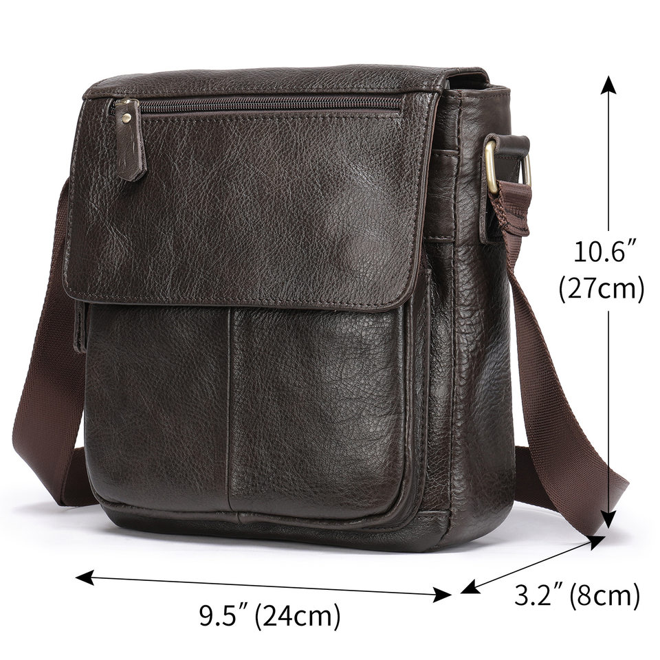 Túi đeo chéo nam da bò thật 24×8×27 cm nắp gập — Xanh quân đội, nâu, Màu đen, Cà phê
