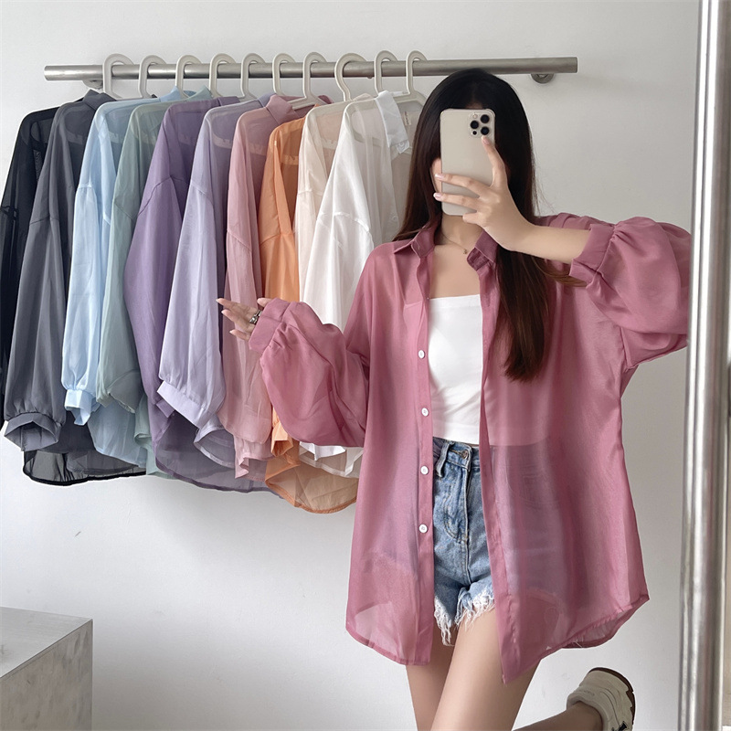 112g Weight Long Sleeve Sleeve Length Single Breasted Placket Type Shirtsleeve Sleeve Type Polyester, Chiffon Fabric Type Regular Top Length Cardigan Tops Type Holiday Occasion Shirt Collar Neckline Loose Fit Type Solid Color Pattern Summer, Spring Season Women's Gender Casual Style Wholesale Women's Casual Solid Color Long Sleeve Blouses 46