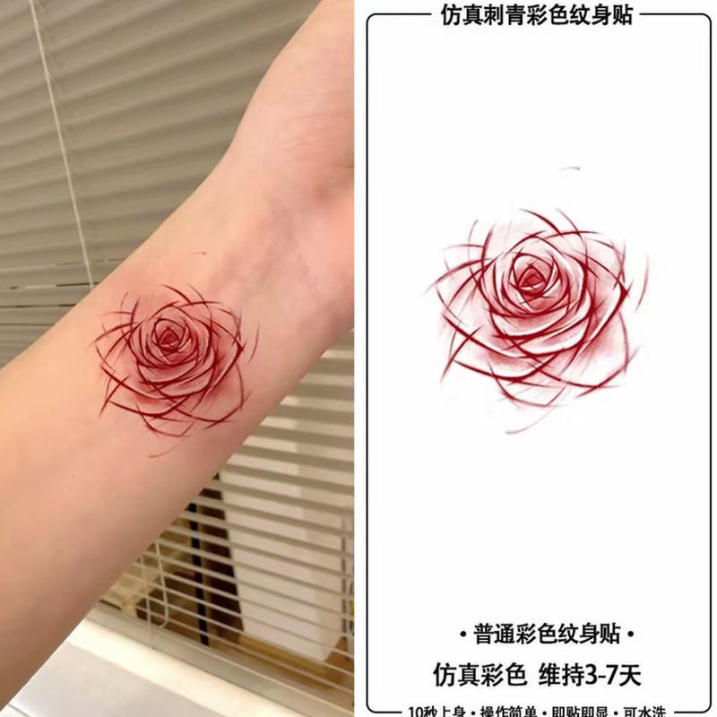 Tattoo Stickers Waterproof Pure Lust Knife Engraved Rose Wrist Colorful Cute Waterproof Reflective Sexy Realistic Collarbone Sexy