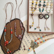 文创景德镇陶瓷项链蝴蝶跨境饰品批发国风文艺新中式手工编织项饰