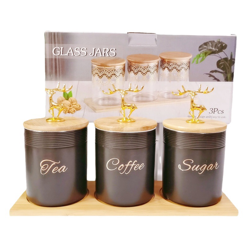 Comercio exterior transfronterizo Oriente Medio Exportar tarro sellado de cerámica con tapa de madera tarro de almacenamiento condimento de cocina tarro de té de café tarro