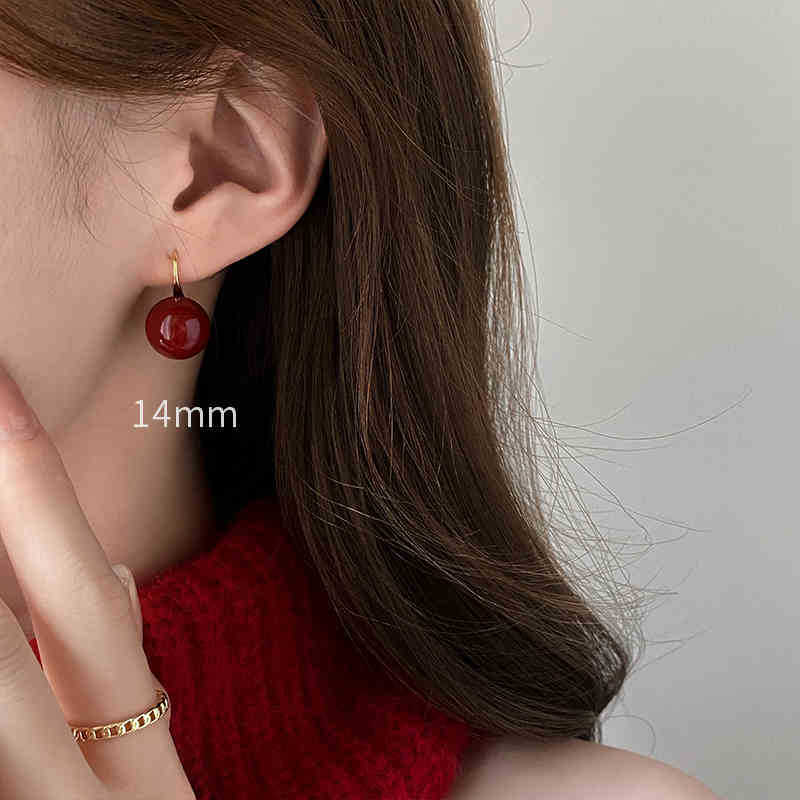 14mm 레드 진주 스터드 귀걸이 [s925 실버 바늘 쌍]