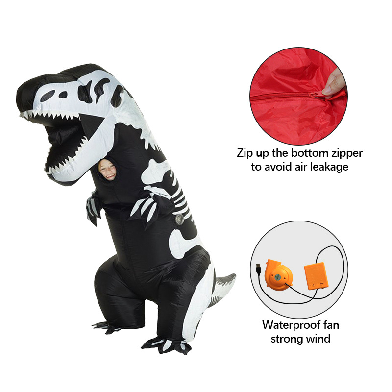 Halloween extraño negro T. rex ropa inflable muñeca cosplay esqueleto dinosaurio ropa inflable jugar