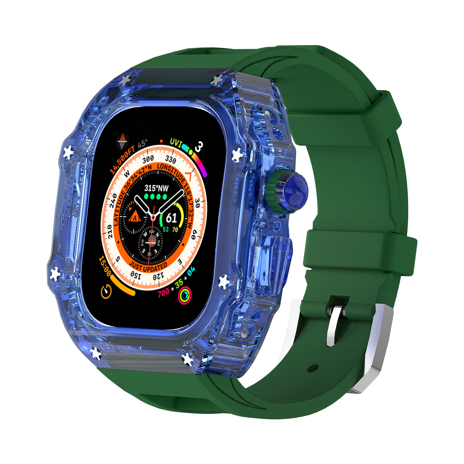 Aplicable para Apple Watch 8 ultra 49mm caso transparente correa de caucho flúor iwath45 44 funda protectora