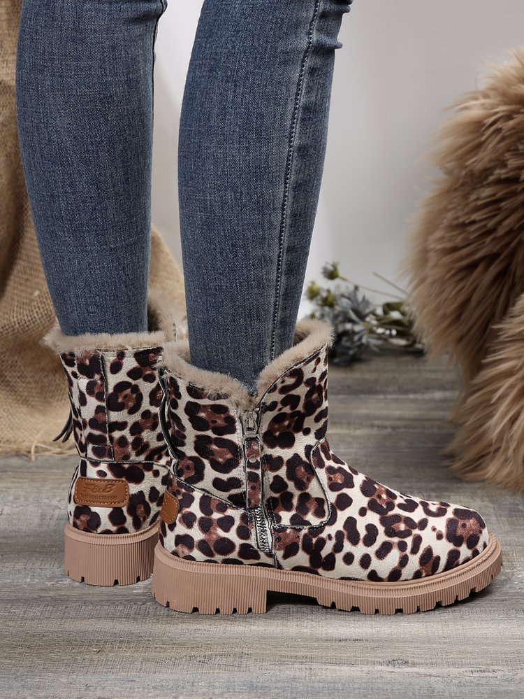 Big size snow boots women's new autumn and winter leopard print tube plus cashmere warm cotton boots_voghion.com