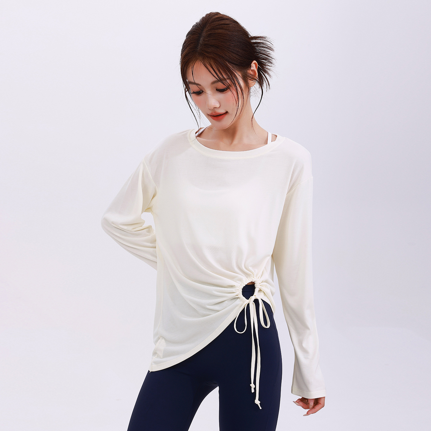 Lulu High-End Sports Blouse Women's Fitness Quick-Drying Yoga Long-Sleeved Top Casual Strap T-Shirt Women's Pilates