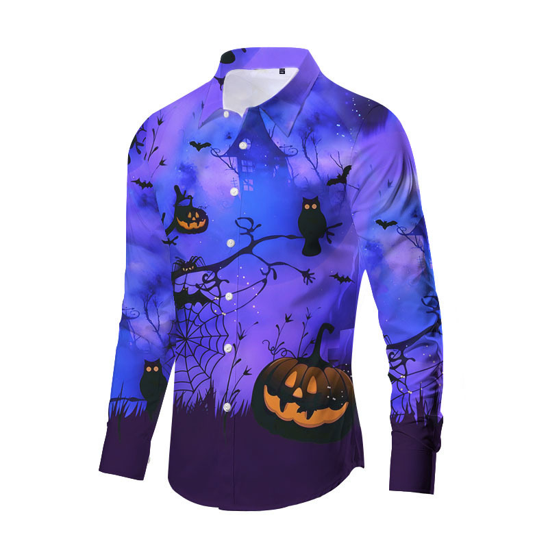Europa y América nueva transfronteriza más TAMAÑO DE Halloween impreso de horror de los hombres delgados de moda impreso camisa de manga larga top