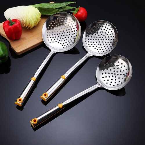 Modern Minimalist Wheat Copper with Vintage Wood Handle Kitchen Spoon Set, Nordic Style Stainless Steel Ladle