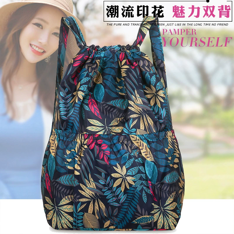 Capacious folding backpack, drawstring