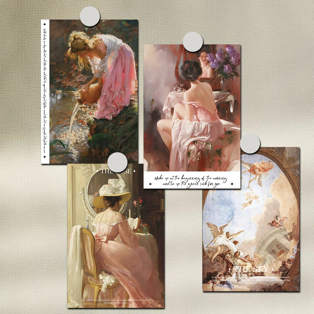 Oil painting girl 10 pieces French estate lady decoration cards wall postcard dorm living room bedroom decoration painting