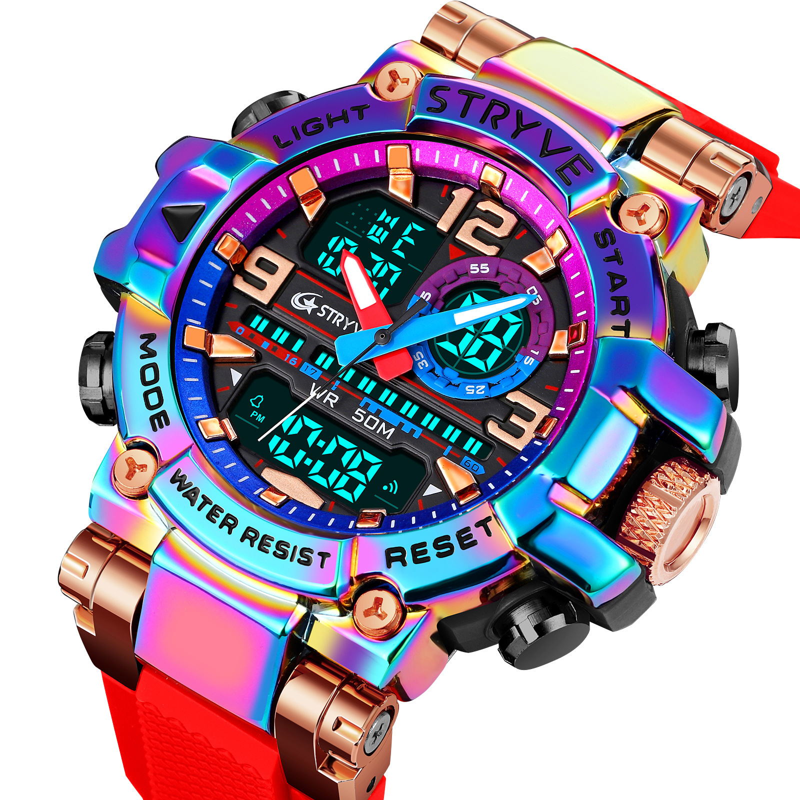 STRYVE reloj deportivo de los hombres de moda colorido luminoso reloj electrónico impermeable reloj estudiante multifuncional 8025